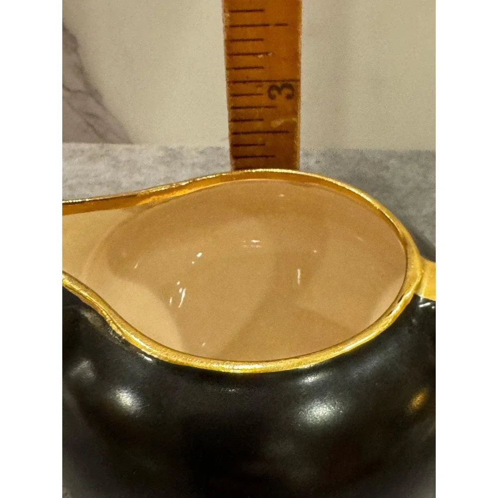 Vintage VILLEROY & BOCH Creamer Onyx Black Gold Trim Made in Luxembourg